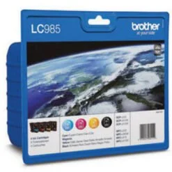 BROTHER LC-985 black and tri-color ink cartridge, standard capacity: 300 pages, standard capacity: 260 pages, 4-pack blister pack, no alarm